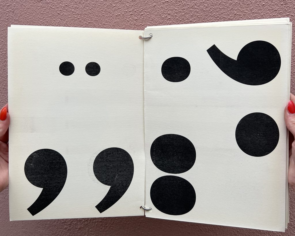 Open spread of a black and white booklet